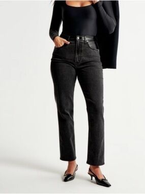 Abercrombie & Fitch Curve Love 90’s Straight Jean Vegan Leather Jean Mixed